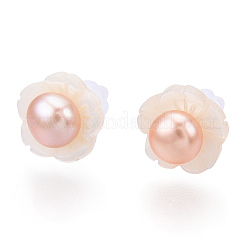 Ohrstecker aus Naturperlen und weißen Muschelblüten&nbsp;PEAR-N020-05J