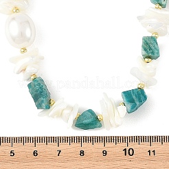 Collares de cuentas de amazonita natural en bruto y fragmentos de concha con perla ovalada para mujer&nbsp;NJEW-JN06587