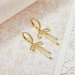 1 paio di orecchini a cerchio con fiocco in ottone micro pavé di zirconi cubici trasparenti per donna&nbsp;EJEW-SZ0002-04G