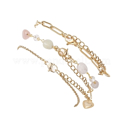 Colliers empilables à 3 couche en acier inoxydable 304 avec cœur et pépites de morganite naturelle&nbsp;BJEW-JB12459-03