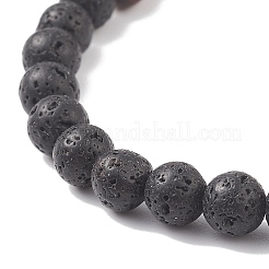 4 pièces 4 couleurs bois naturel et roche de lave et alliage corss ensemble de bracelets extensibles perlés&nbsp;BJEW-JB08816