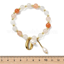 Stretch-Armbänder aus natürlicher goldener Seidenjade mit runden Perlen&nbsp;BJEW-JB14145-03