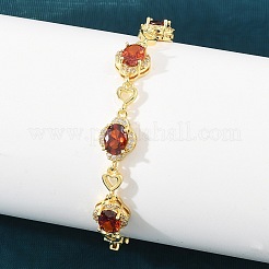 Bracciali a catena da donna in ottone con maglie a forma di cuore e fiore e pavé di zirconi cubici.&nbsp;KK-CBA68DA-13G-01