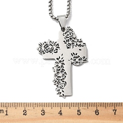 Collares colgantes de cruz de rosa hueca de acero inoxidable 201&nbsp;NJEW-H065-31P