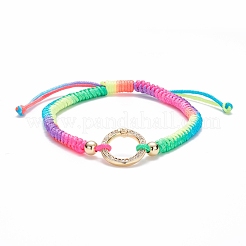 Set di braccialetti a maglie in ottone con micro pavé di zirconi cubici a forma di anello e croce e moschettoni a moschettone&nbsp;BJEW-JB07081