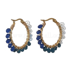 Boucles d'oreilles créoles en acier inoxydable 201 et perles rondelles en jade naturel teint de Malaisie&nbsp;EJEW-JE07415-02