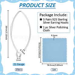 5 paire de 925 crochets de boucles d'oreilles en argent sterling&nbsp;STER-BC0002-22B