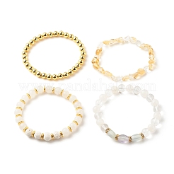 4pcs 4 bracelets extensibles perlés en laiton et pierres précieuses de style sertis de strass en cristal pour les femmes&nbsp;BJEW-JB07884