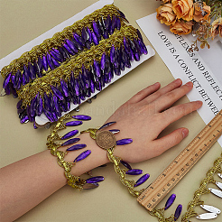 Ruban de dentelle en polyester avec breloques en forme de larme en plastique et pompon&nbsp;DIY-WH0656-13B