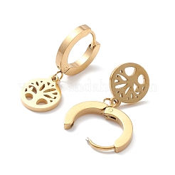 3 par de pendientes de aro colgantes con forma de árbol de la vida de acero inoxidable 304 con revestimiento iónico (IP) de 3 estilos&nbsp;EJEW-B020-09G