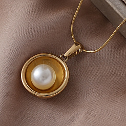 Halbrunde Halsketten aus Edelstahl 304 mit weißem Imitationsperlenanhänger für Damen und Mädchen&nbsp;EO0407
