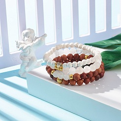 4 stücke 4 stil natürliche quarz kristall & lavagestein & holz runde perlen stretch-armbänder mit herz&nbsp;BJEW-JB07623