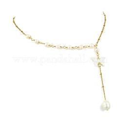 Halsketten mit Satellitenkette und Lariat aus Naturperlen und Edelstahl 304&nbsp;NJEW-JN06061