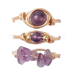 3 stücke 3 arten natürliche rose quarz & amethyst & aventurin finger ringe&nbsp;RJEW-JR00745