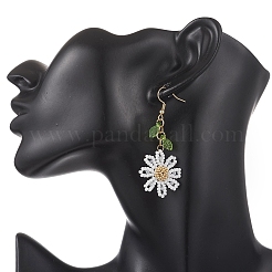 Ohrringe mit Blumenanhänger aus Edelstahl 304 und Glasperlen&nbsp;EJEW-MZ00739