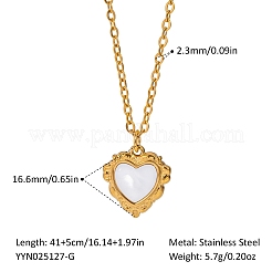 Collar vintage con colgante de corazón de concha blanca natural pavé de acero inoxidable 304 para mujer&nbsp;SZ9946-1