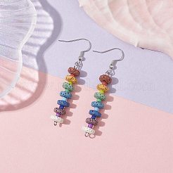 Orecchini pendenti con perline di disco di roccia lavica colorata naturale tinta naturale&nbsp;EJEW-JE05616