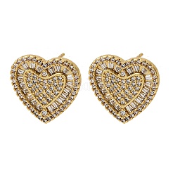 Orecchini a bottone a cuore in ottone con micro pavé di zirconi cubici&nbsp;EJEW-H166-01G-01
