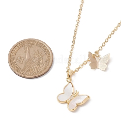 Collier pendentif papillon en coquillage naturel avec chaînes câblées en laiton&nbsp;NJEW-TA00133