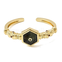 Bracelets manchettes hexagonaux en laiton pavés de labradorite naturelle et de zirconiums cubiques pour femmes&nbsp;BJEW-Z172-01G-07