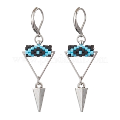 Triangolo con occhio orecchini a leva con perline di semi di vetro e ottone&nbsp;EJEW-MZ00452-01