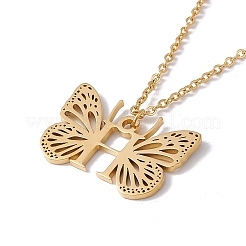 Lettera iniziale con collana pendente a farfalla&nbsp;NJEW-C026-01G-H