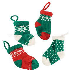 4 pièce 4 styles de décorations suspendues de chaussettes de Noël en polyester&nbsp;AJEW-TA0003-29A