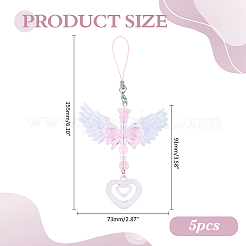 5 pz di decorazioni pendenti con fiocco a forma di ali d'angelo in plastica&nbsp;AJEW-ME0002-80