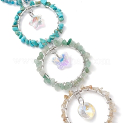 Draht umwickelt Chakra natürliche Edelsteinsplitter Ring hängende Ornamente&nbsp;HJEW-JM02620