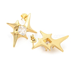 Aretes de circonita cúbica con micro pavé de latón chapado en forma de estrella&nbsp;EJEW-P240-02G