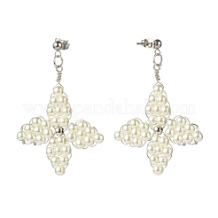 Boucles d'oreilles clous étoiles tressées en perles de verre&nbsp;EJEW-JE04982-01