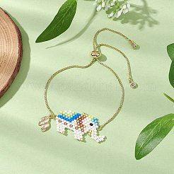 Braccialetti a maglie con perline di vetro di elefante&nbsp;BJEW-MZ00067-02