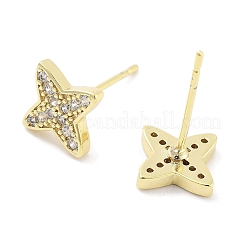 Boucle d'oreille en laiton avec micro pavé de zircone cubique transparente pour femmes&nbsp;EJEW-S217-F02