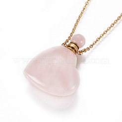 Collares pendientes de botella de perfume abrible de cuarzo rosa natural&nbsp;G-K295-A01-G