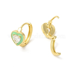Orecchini a cerchio a cuore smaltato con zirconi chiari&nbsp;EJEW-E270-03G-05