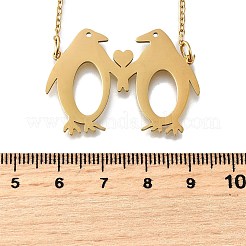 Halsketten mit Doppelpinguin-Anhänger aus 304 Edelstahl mit Laserschnitt für Damen und Herren&nbsp;NJEW-Q032-01A-G