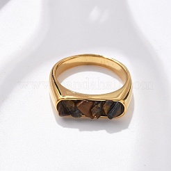 Rechteckige Fingerringe aus natürlichem Tigerauge&nbsp;RJEW-D303-02G-01