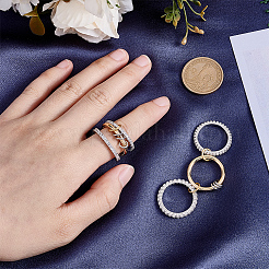 2 Stück 3-lagige Messing-Strass-Fingerringe für Frauen&nbsp;RJEW-UN0003-09