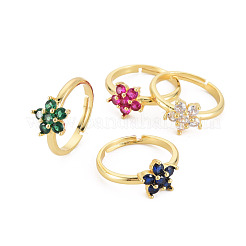 Bague réglable fleur en verre&nbsp;RJEW-S049-018G-01