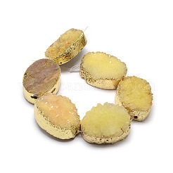 Hebras de cuentas de cristal de cuarzo drusa natural oval teñidas chapadas en oro&nbsp;G-F144-03