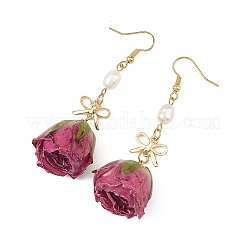 Boucles d'oreilles pendantes en laiton et résine époxy en forme de fleur&nbsp;EJEW-JE07519