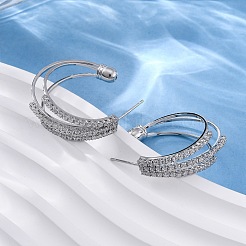 Pendientes de botón con micro pavé de latón y circonitas cúbicas transparentes en forma de triple C&nbsp;EJEW-R025-29P