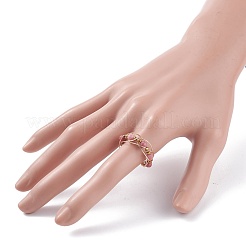 Anello da dito rotondo con perline intrecciate in rodocrosite naturale con vetro&nbsp;RJEW-JR00450-04