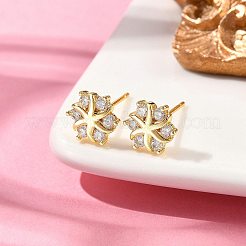 Blumen-Ohrstecker aus Messing mit Mikropflaster und klarem Zirkonia&nbsp;EJEW-D318-10G