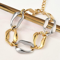 Pulseras de cadena de cable trenzado de acero inoxidable 304 de dos tonos para mujer&nbsp;BJEW-A169-08GP