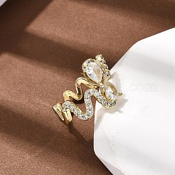 Offene Manschettenringe aus Messing mit Mikropavé und Zirkonia für Damen&nbsp;RJEW-B160-01G