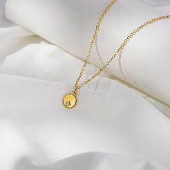 Colliers à pendentif rond plat en acier inoxydable avec zircone cubique transparente pour un usage quotidien pour femmes&nbsp;AQ5900-2