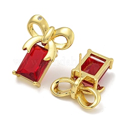 Orecchini a bottone in ottone con micro pavé di zirconi cubici e fiocco placcato a cremagliera&nbsp;EJEW-I313-19G-02