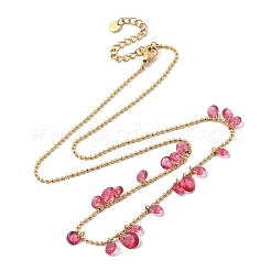 Ionenplattierung (IP) 304 Edelstahl Zirkonia Tropfen & flache runde Bib Kugelkette Halsketten für Frauen&nbsp;NJEW-F328-11G-02