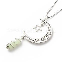 Natürliche neue Jade-Kugel mit Mond- und Sternanhänger-Halskette aus Legierung&nbsp;NJEW-JN03912-07